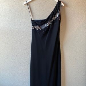 Chelsea Nites One shoulder Gown with Silver Sequins Size 10